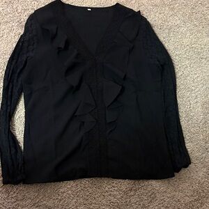 Black Ruffled Long Sleeve Blouse